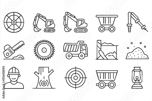 Resource Extraction and Mining Tools Icon Set for Industrial Design