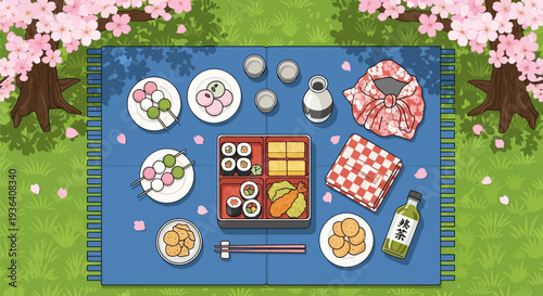 Japanese Picnic Under Cherry Blossoms