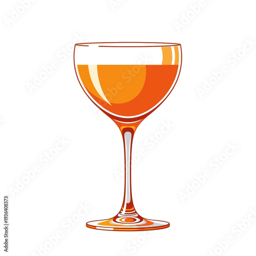Elegant Coupe Glass Filled with Amber Cocktail, Isolated on White Background