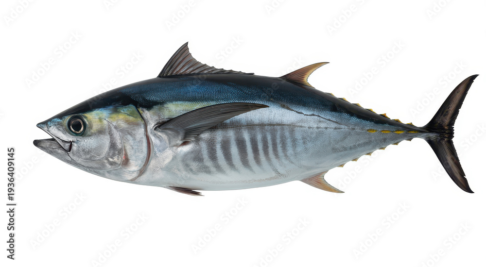 Fototapeta premium Yellowfin tuna fish on white background seafood ocean