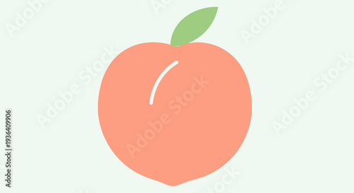 Minimalist flat design peach fruit icon with green leaf