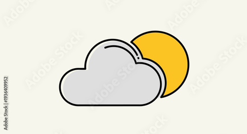 Minimalist grey cloud partially obscuring yellow sun icon