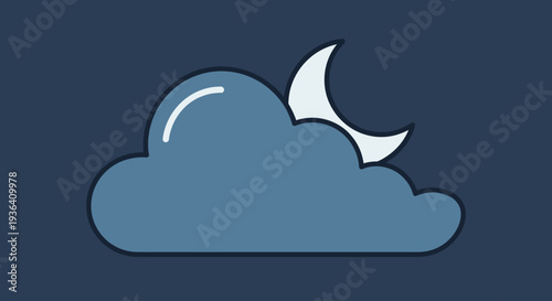 Minimalist icon of cloud and crescent moon at night