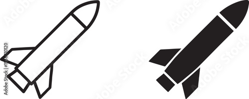 Guided missile or ballistic rocket weapon flat vector icon for defense apps, websites and UI design.
