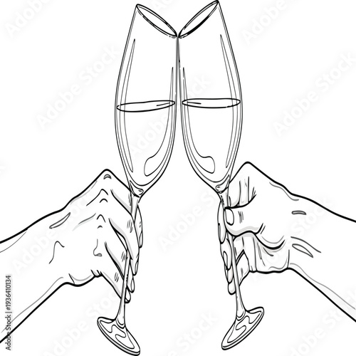 Two hands clinking wine glasses together in a celebratory toast