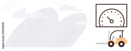 Logistics, transportation, cargo management, warehouse efficiency, industrial operation, shipment tracking. A forklift next to a dashboard showing an odometer. Logistics and transportation concepts