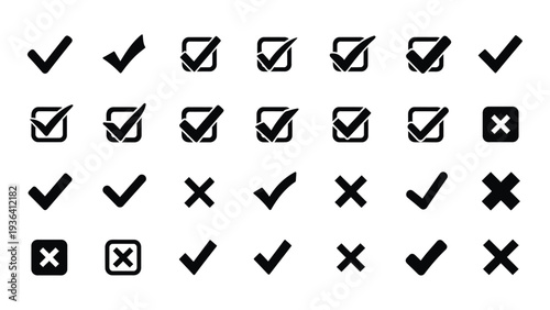 A collection of checkmark and cross symbols