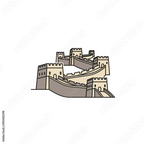 Great Wall of China illustration, ancient Chinese architecture, historical landmark, travel icon