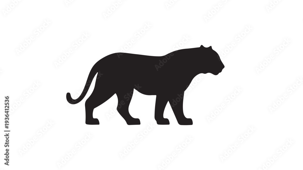 Obraz premium Black Panther Silhouette in Minimalist Style with Solid Color on White Background for Wildlife Conservation