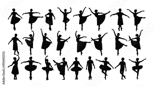 Silhouettes of people dancing in various poses