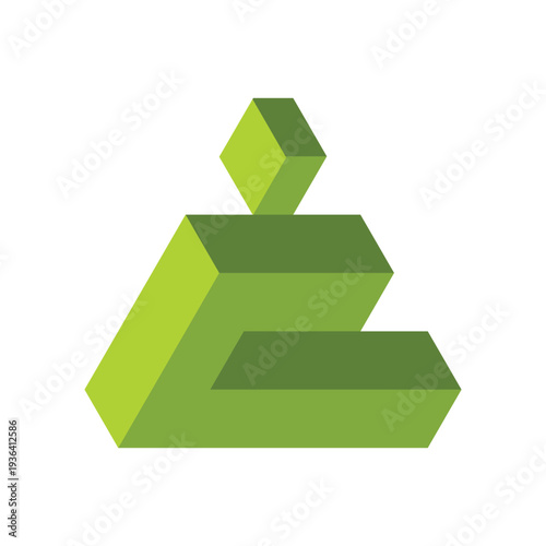 this is an abstract logo design of a 3D pyramid shape in green color combination on a white background