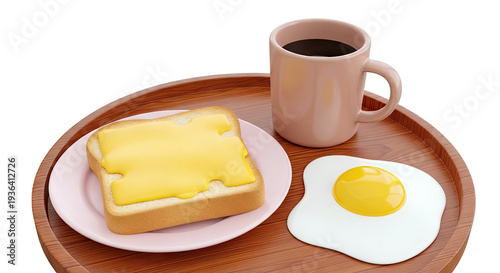 Breakfast Tray with Coffee, Cheese Toast, and Fried Egg