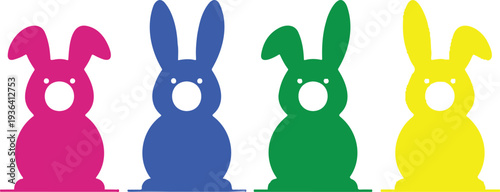 Vibrant easter bunnies in pink blue green and yellow celebrate easter day with joy and color