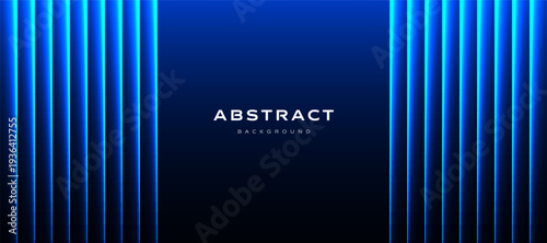 Blue neon lines glow abstract background with futuristic light bars on dark gradient.
Modern technology style vector backdrop with symmetrical luminous stripes and copy space.