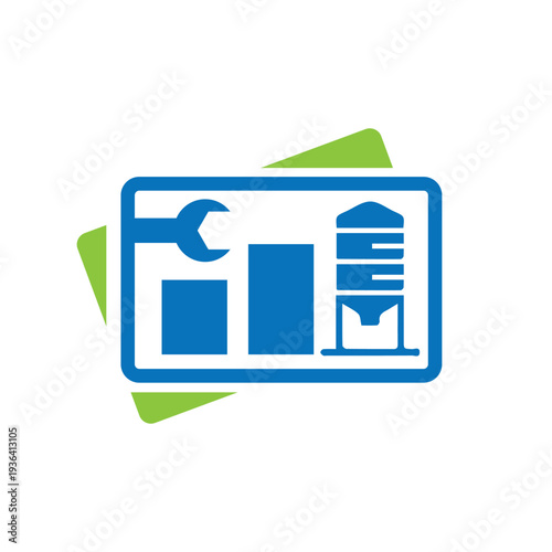 this is a logo design that depicts a credit card with a wrench a graph bar and a silo for credit fixing company logo