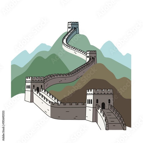 Great Wall of China, ancient fortification winding through scenic mountains, historical landmark