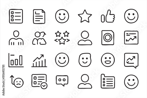 Customer satisfaction and rating vector line icon set for surveys CRM dashboards and service evaluation