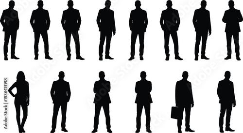 Business professionals silhouettes, corporate teamwork concept, leadership figures, office staff illustration, executive group, business attire