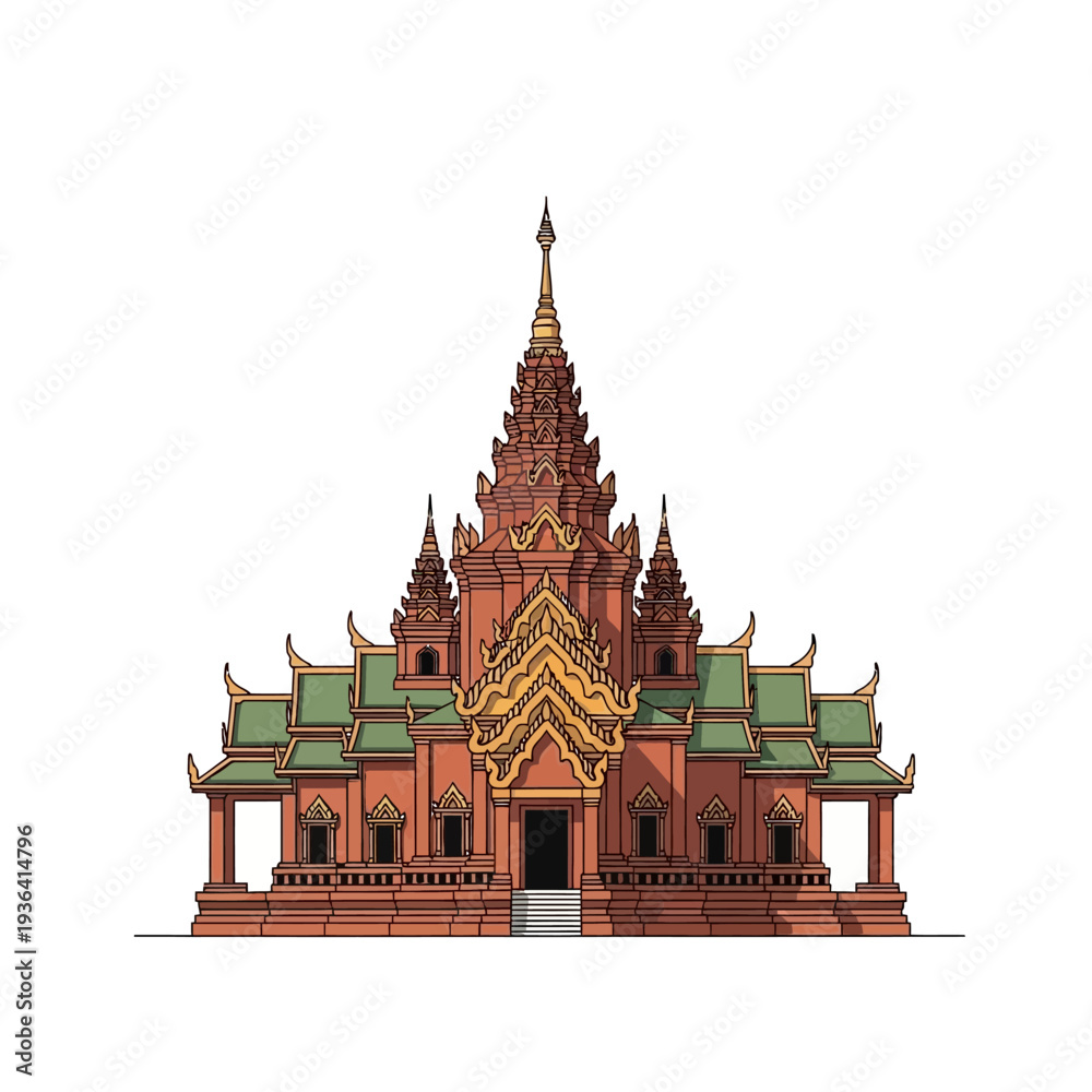 Obraz premium Ornate Thai Temple Architecture with Green Roofs and Intricate Details