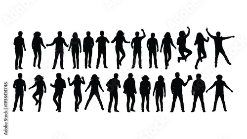 A group of people silhouettes in various dance poses