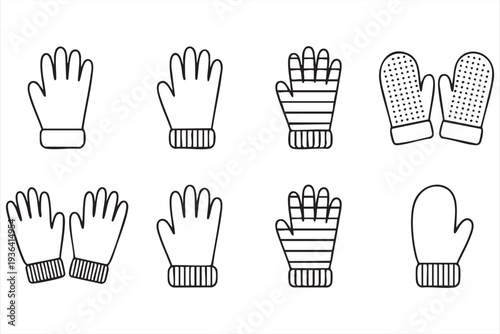Winter gloves and mittens line icon set with knitted gloves striped gloves and cold weather accessories