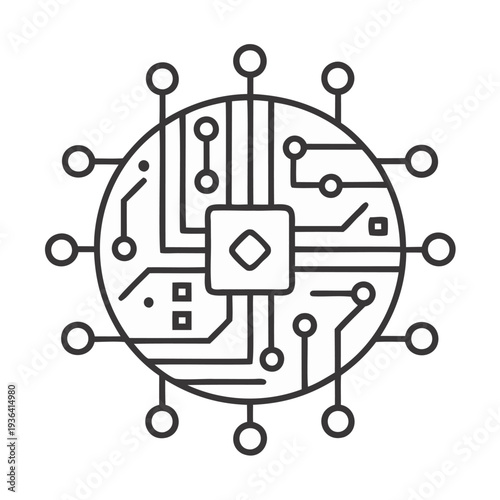 Abstract circuit board design with interconnected nodes and a central diamond shape