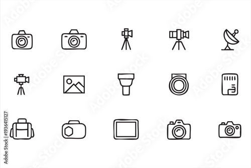 Minimal Photography And Video Production Line Icon Set For UI And Web Design