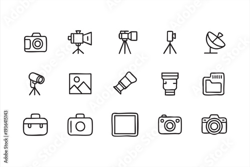 Camera Equipment And Media Technology Outline Icon Collection Vector