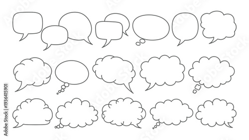 A collection of black and white speech bubbles