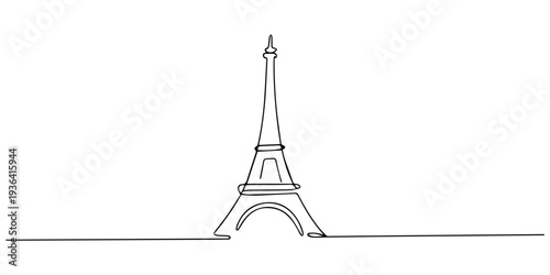 Single one line drawing of Eiffel Tower landmark wall decor poster. Iconic place in Paris, France. Tourism and travel greeting postcard concept, One continuous single line of famous building like pro.