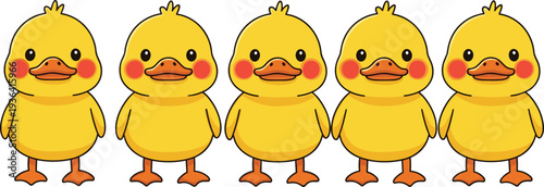 Cute Yellow Duck Cartoon Characters Set Baby Duckling Mascot Farm Bird Animal Vector Illustration Collection