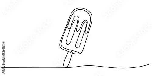 Ice Pop with Wood Stick for Sweetness , Continuous one line drawing ice cream bar stick. Dessert concept. Single line draw design vector, Summer beach concept. Continuous line draw design graphic pro.