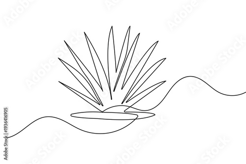 Spiky agave plant continuous one line drawing in minimalist style isolated on white background