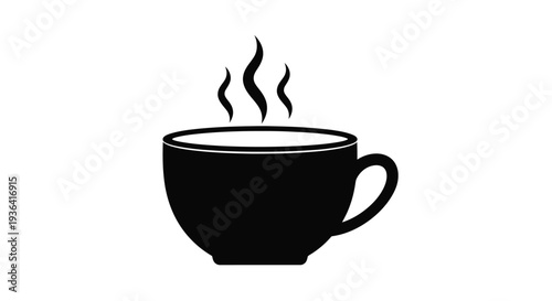 Simple black silhouette of a cup with rising steam isolated on white