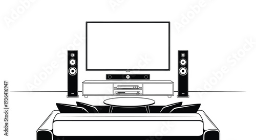 Modern home entertainment setup featuring a flat screen tv and sofa
