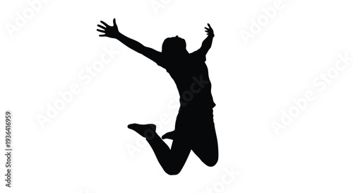 Silhouette of a person jumping with arms raised in joyful celebration