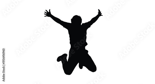 Silhouette of a person jumping with arms raised in celebration