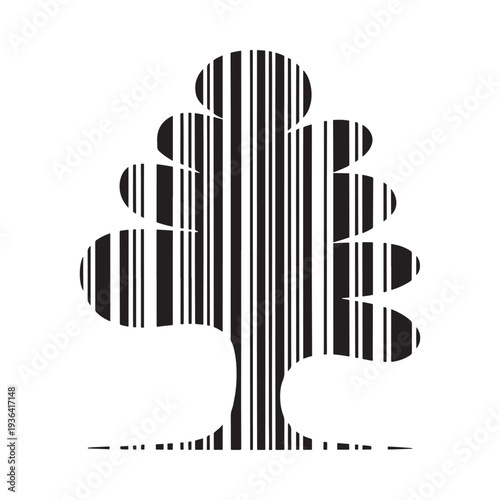 Abstract representation of a tree composed of vertical black and white lines