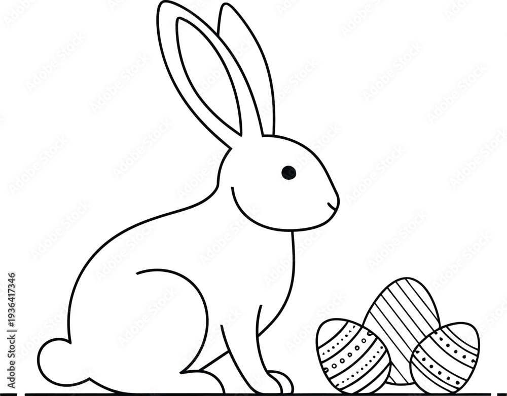 Obraz premium A cute rabbit sitting next to easter eggs