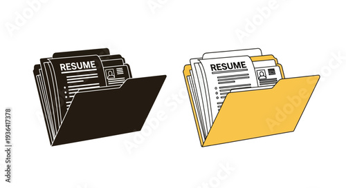 Two file folders containing resumes one dark and one light
