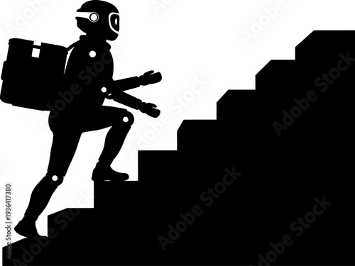 Automated delivery bot climbing stairs to deliver a cargo box