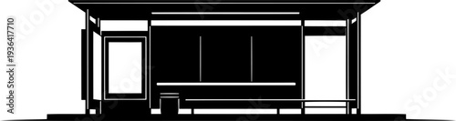 Empty modern bus stop shelter on an urban street side