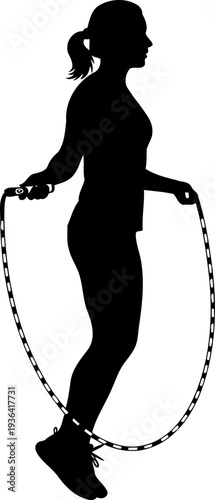 Female athlete silhouette exercising with skipping rope