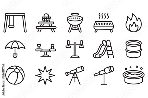 Park Recreation And Leisure Equipment Line Icon Collection