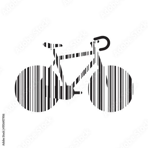 Stylized bicycle illustration composed of vertical black and white stripes