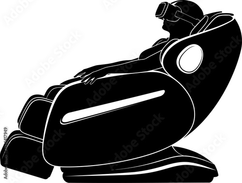 Individual relaxing in a futuristic vr massage chair for wellness