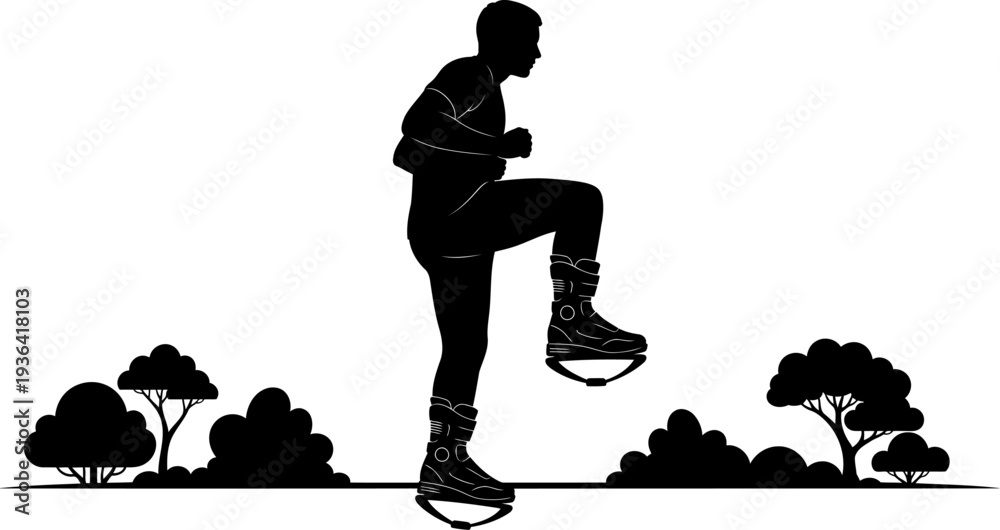 Obraz premium Man exercising with rebound jumping boots in outdoor park