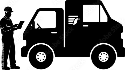 Logistics driver checking delivery details on a digital tablet