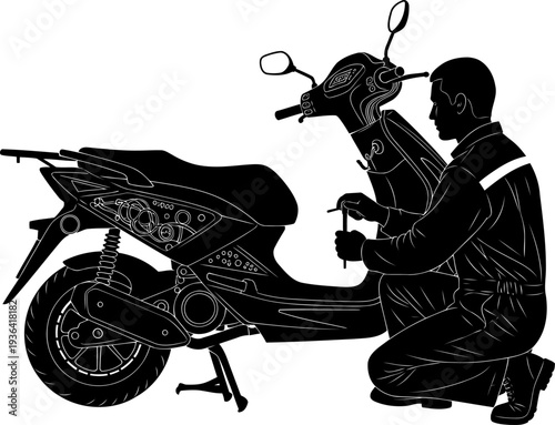 Mechanic servicing electric scooter in professional repair shop