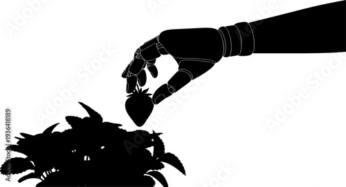 Mechanical arm harvesting fresh strawberry in smart farm